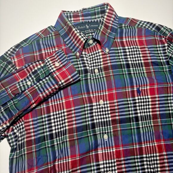 Ralph Lauren Custom Fit Multicolor Plaid Men's M Long Sleeve Button Down Shirt - Picture 3 of 8